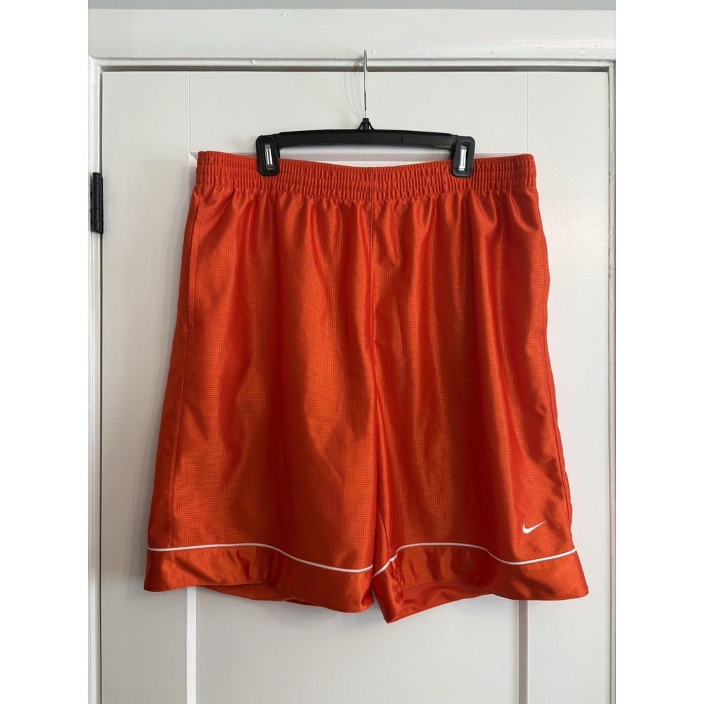 Vintage Y2K Nike Men's XL Orange/White Swoosh Basketball Mesh Shorts